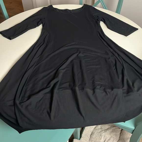Eileen Fisher round neck Black A-Line 3/4 sleeve Jersey Dress- M - Picture 7 of 11